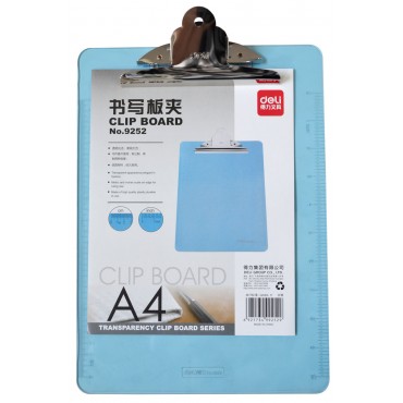 得力（deli）9252透明书写板夹（粉蓝）适用于A4