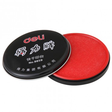 <strong style="color:red;">得力</strong>印台9859快干印油 金属圆形铁盒85mm 会计办公用品 红色印泥